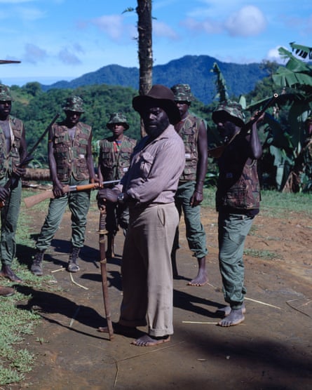 BRA leader Francis Ona in his home village of Guava above the Panguna mine, in 1994.