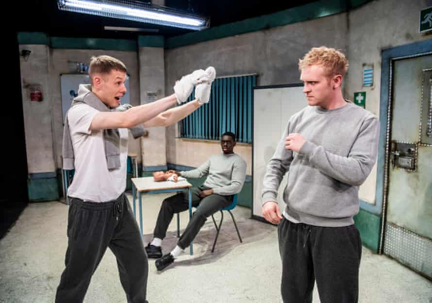 Josh Finan, Ivan Oyik and Josef Davies in Shook at Southwark Playhouse.