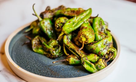 ‘Harrisa-spice dusted’: Padrón peppers.