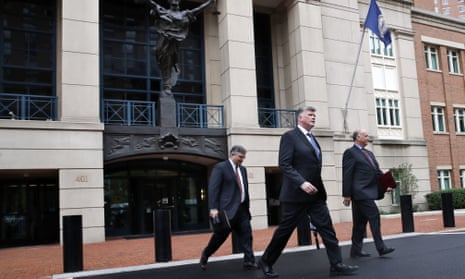 Members of the defense team for Paul Manafort leave federal court in Alexandria, Virginia Tuesday.