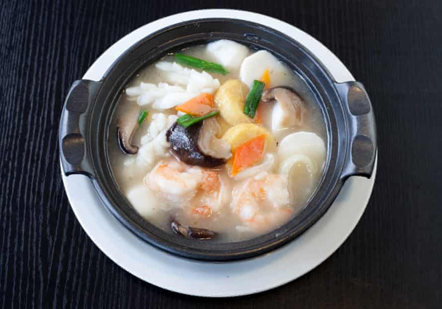 ‘Chinese food as designed by The White Company’: mixed seafood and tofu in a clay pot.