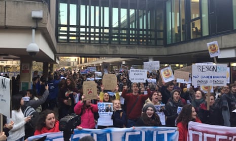 Students at the University of Bath protest at the retirement terms of vice-chancellor Prof Dame Glynis Breakwell
