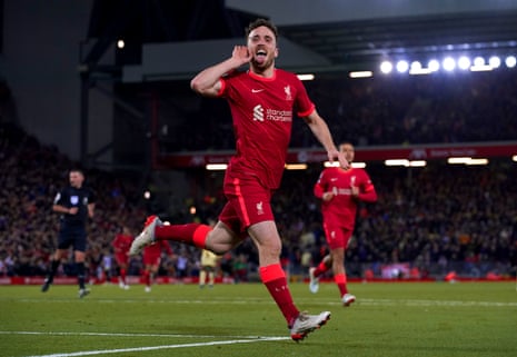 Liverpool’s Diogo Jota celebrates scoring his side’s second goal of the game.