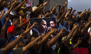 July 2016: demonstrators gather after marching at the Louisiana capitol to protest the fatal police shooting of Alton Sterling in Baton Rouge.