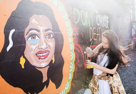 Graffitti artist Shirani Bolle paints an image of Savita Halappanavar, who died after doctors refused her an abortion in 2012