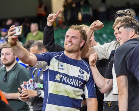 James Williams enjoys the moment with some fans after Bristol’s victory over Bath at Cardiff’s Principality Stadium last month.