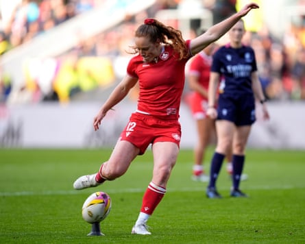Alex Tessier kicks a penalty during the Women’s Rugby World Cup quarter-final match between Canada and Australia