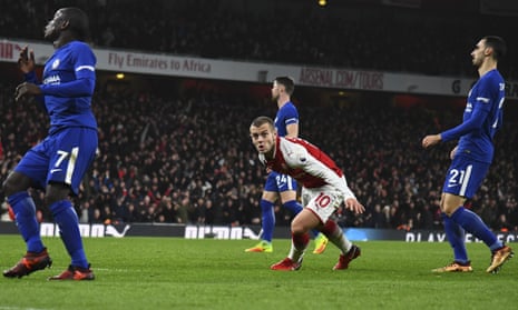 Jack Wilshere celebrates putting Arsenal 1-0 up in their 2-2 draw against Chelsea
