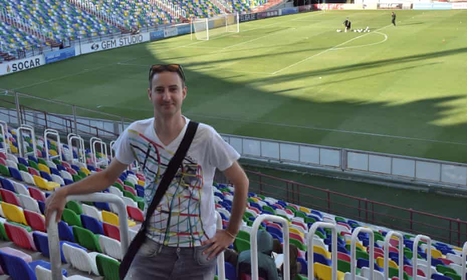 Matt Walker at the Mikheil Meskhi stadium in Tbilisi. He says: ‘I got up last season’s fixtures, hammered them into a spreadsheet and thought: Yes, it’s just about doable.’