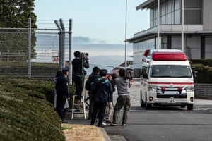 An ambulance carrying a Japanese citizen repatriated from Wuhan who has shown flu-like symptoms.