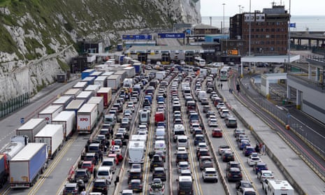 Freight and holiday traffic queues at the Port of Dover in Kent