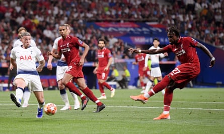 Divock Origi scores Liverpool’s second goal against Tottenham at the Estadio Wanda Metropolitano to clinch the 2019 Champions League final