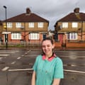 Actor Kiera Rhodes outside the house in Enfield that was the centre of the poltergeist mystery