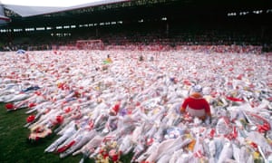 Flowers laid at the Kop Stand at Anfield in April 1989 after the Hillsborough disaster in which 96 Liverpool fans died