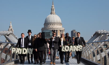 A funeral procession for payday loans near St Paul's Cathedral
