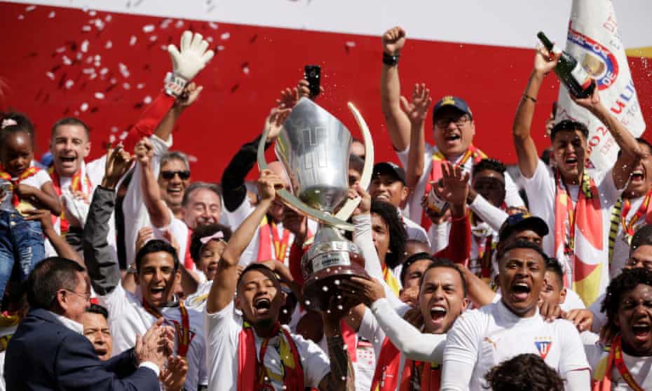LDU Quito of Ecuador celebrate winning the league title in 2018, 100 years after they were founded.