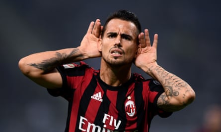 Suso celebrates after scoring against rivals Internazionale this season.
