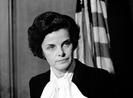 A black and white portrait of Dianne Feinstein in 1978.
