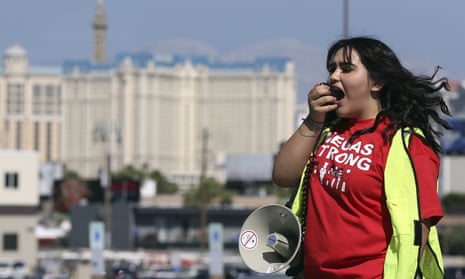 A Culinary Union volunteer in Las Vegas. The union is working to negotiate a new contract for workers. 