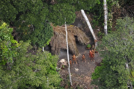 Uncontacted people in Brazil, seen from the air.