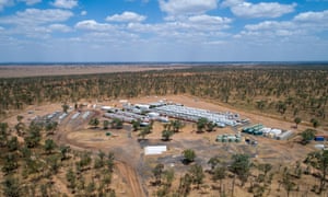 Overhead view of mine site and land clearing in campsite