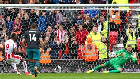 The wait goes on for Berahino as Fraser Forster makes the save.