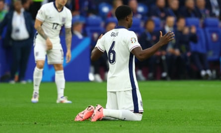 Marc Guéhi before kick-off in England’s Euro 2024 opener against Serbia.