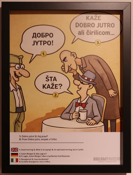 1. Good morning! 2. What is he saying? 3. He said Good morning, but in Cyrillic.