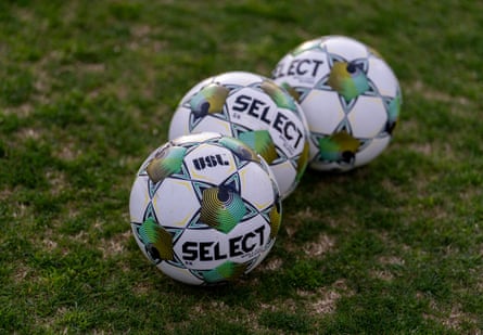 USL soccer balls sit on the field before a first round match of the Lamar Hunt U.S. Open Cup between Virginia Dream FC and Richmond Kickers at City Stadium on March 19, 2025 in Richmond, Virginia.