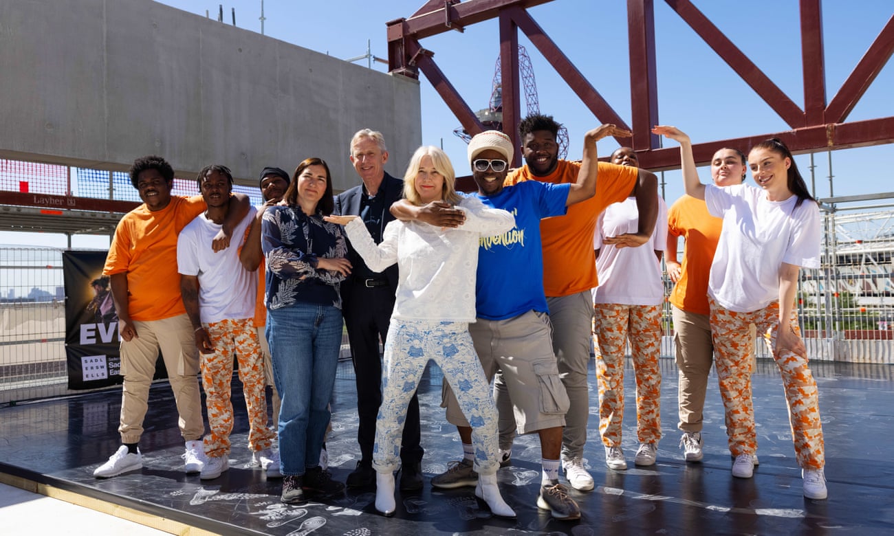 (Fourth from left): Sadler’s Wells executive director Britannia Morton, artistic director Alistair Spalding, deputy mayor for culture Justine Simons and Breakin’ Convention’s Jonzi D pose with hop hop group EASTablishment at a ‘topping out’ ceremony of Sadler’s Wells East. 