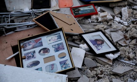 Family photos among the destruction.