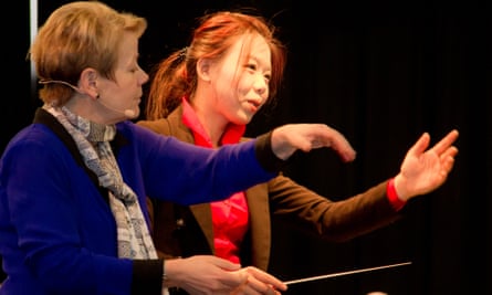 Marin Alsop and CJ Wu at the SBC conducting workshop in January 2017