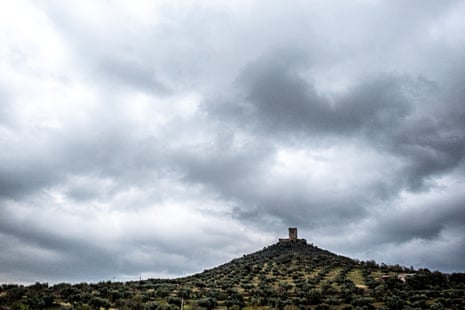 Small hilltop town of Feria seen on an overcast day