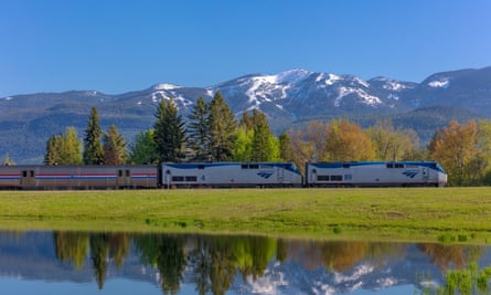 An Empire Builder train nears Whitefish, Montana.