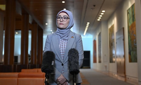 Labor senator Fatima Payman speaks to the media after crossing the floor on a motion moved by the Australian Greens to recognise the state of Palestine at Parliament House in Canberra, Tuesday, 25 June 2024.
