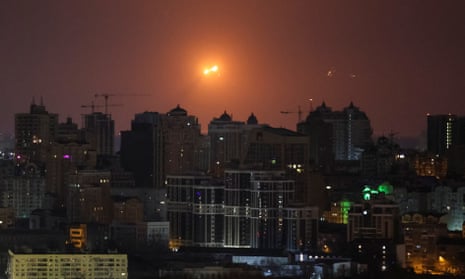Explosion in the sky over Kyiv during a Russian missile strike on Sunday