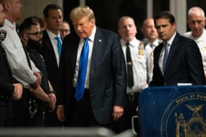 Former US president Donald Trump before speaking to the media after being found guilty.