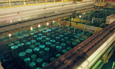 The thermal oxide reprocessing plant at Sellafield. The storage pond contains rows of huge bottles of spent nuclear fuel
