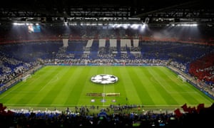 The Barca (right) and Lyon players line up.