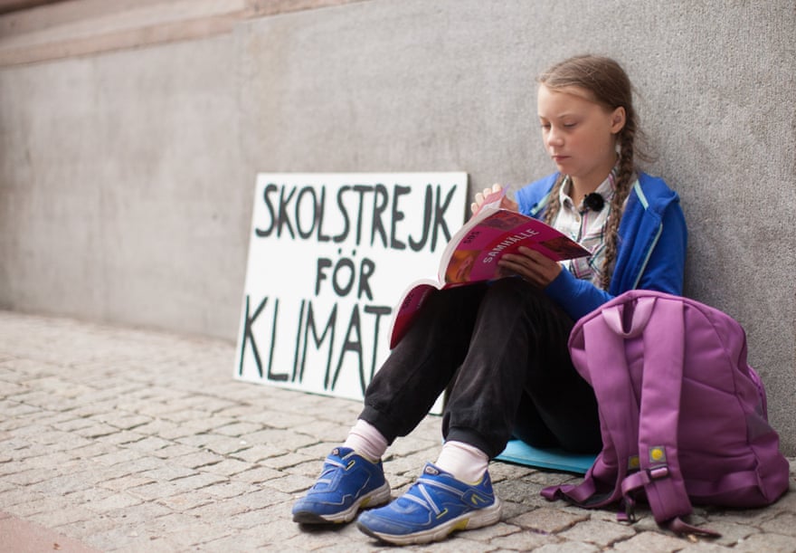 Greta Thunberg outside the Swedish parliament in Stockholm, August 2018