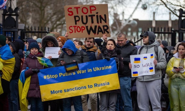 Protests against the Ukraine invasion at Downing Street on Thursday.