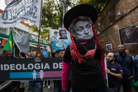 Protests in São Paulo against the visit of US academic on gender Judith Butler to Brazil.
