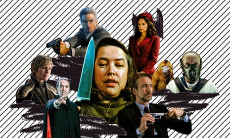 Mad, bad and dangerous to know … Misery’s Annie Wilkes (centre) and (clockwise from bottom left) Dracula; Cersei Lannister; Tom Cruise in Collateral; His Dark Materials’ Mrs Coulter; Hannibal Lecter; Hans Gruber.
