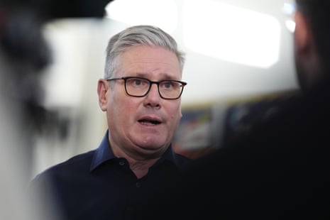 Keir Starmer speaking to the media at an event in Reading this morning.
