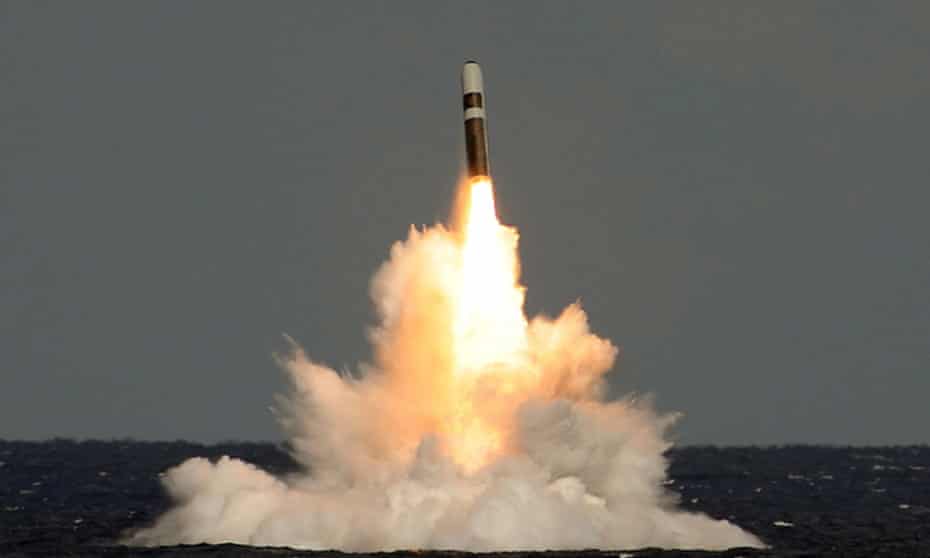 An unarmed Trident missile is fired from HMS Vigilant.