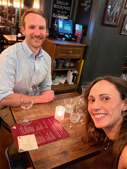Selfie of two people in a restaurant