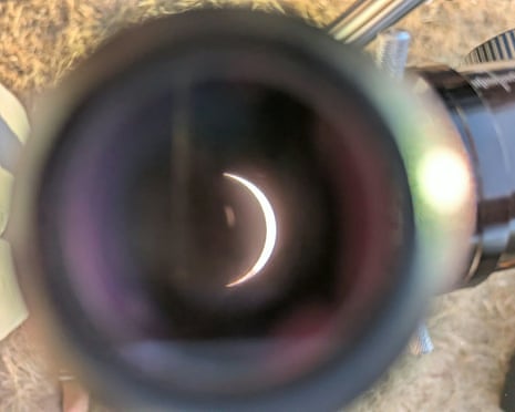 View of the sun as seen through a telescope during the partial solar eclipse in London