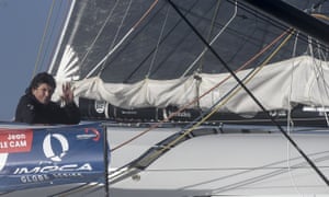 Jean Le Cam aboard Yes We Cam! before the start of the Vendée Globe in Les Sables-d’Olonne on 8 November.