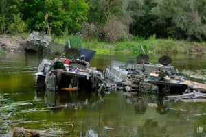 Abandoned Russian armoured personnel carriers in Kharkiv