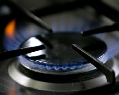 A gas-lit flame burns on a natural gas hob.